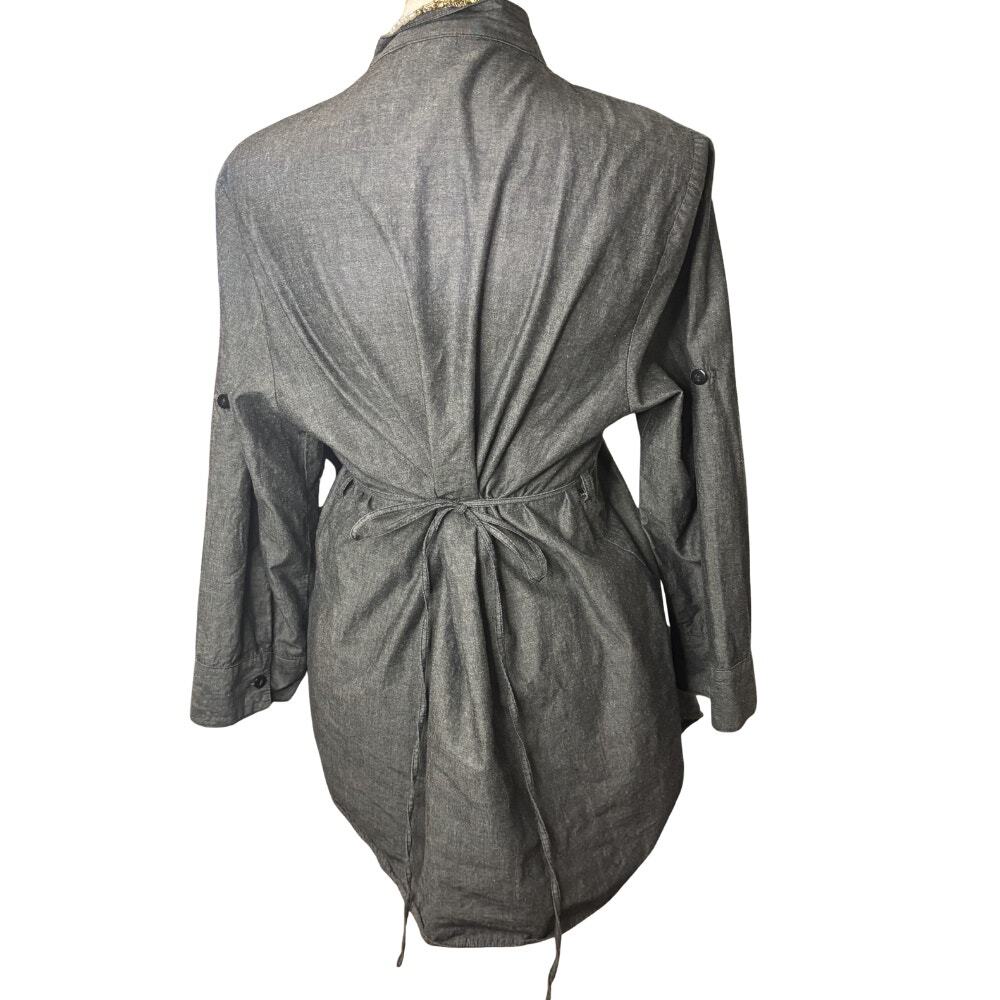 Vintage Passport Gray 100% Cotton Pintuck Tunic Dress Mini Longline Shirt L 90s - Picture 6 of 8
